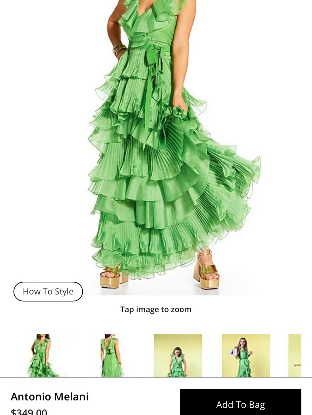 ANTONIO MELANI Bright Green Ruffled Tiered Maxi Dress - Picture 9 of 9